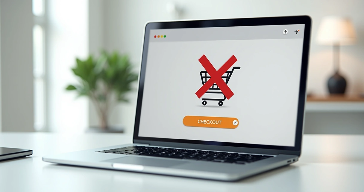 Open laptop with a shopping cart left unpurchased on the screen 