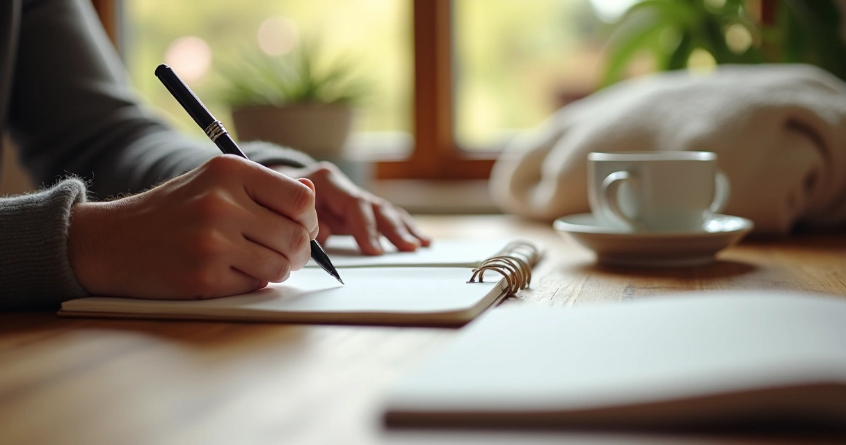 Pessoa escrevendo uma carta de autocompaixão à mão 