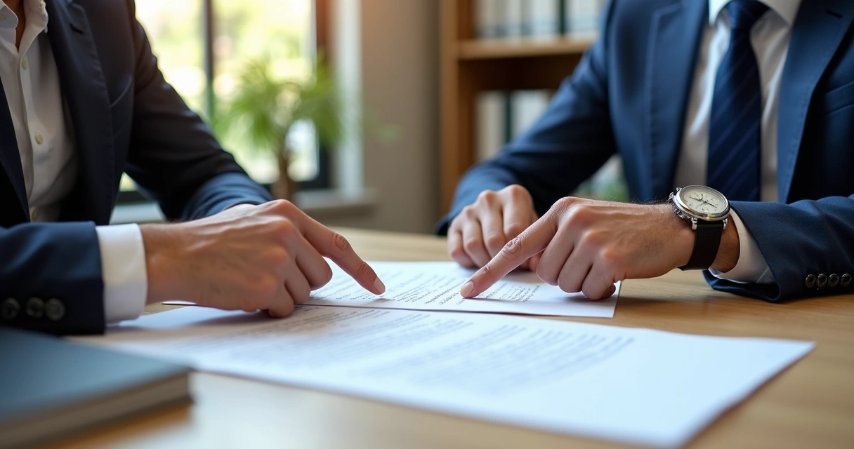 Pessoa discutindo documento com advogado