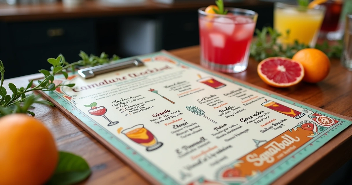 Carta de drinks autorais e criativa apresentada em evento