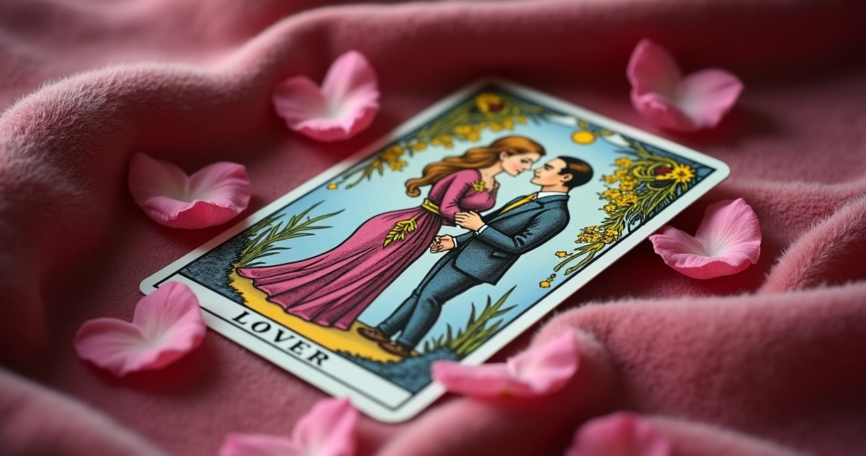 Carta Os Enamorados do tarot com corações 