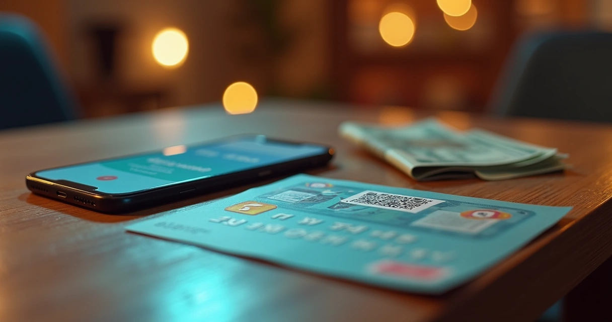 Cartão de aposta ao lado de smartphone e cédulas de dinheiro 