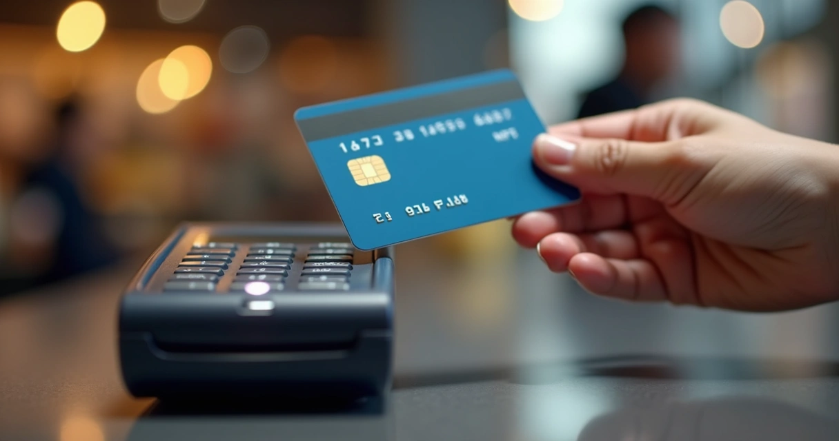 Pessoa pagando com cartão contactless em maquininha 