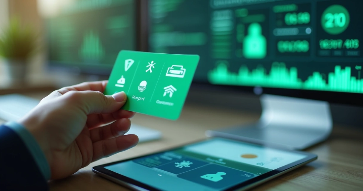 Cartão único de benefício flexível em mãos de funcionário 