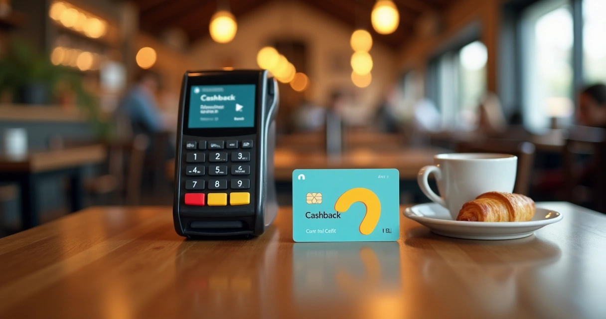 Cartão de cashback sobre uma mesa de restaurante 