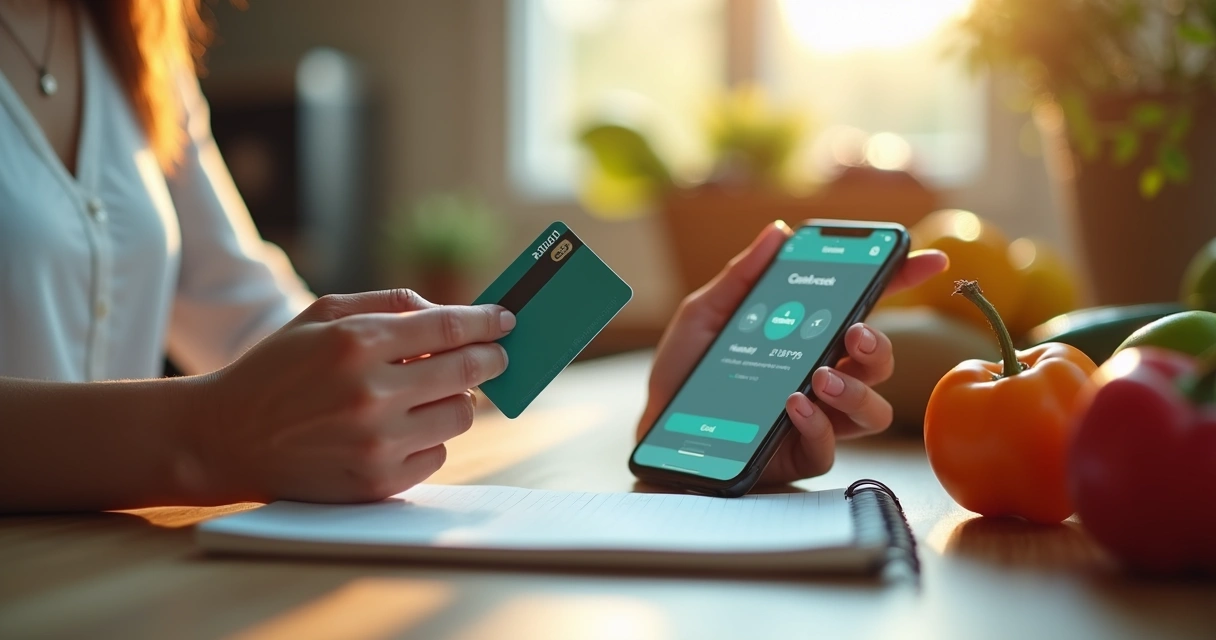 Cartão de crédito junto com celular mostrando cashback