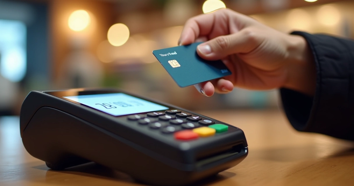 Cartão contactless sendo aproximado de uma maquininha 