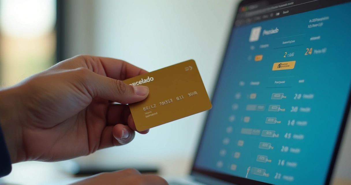 Cartão de crédito com compras parceladas na tela 