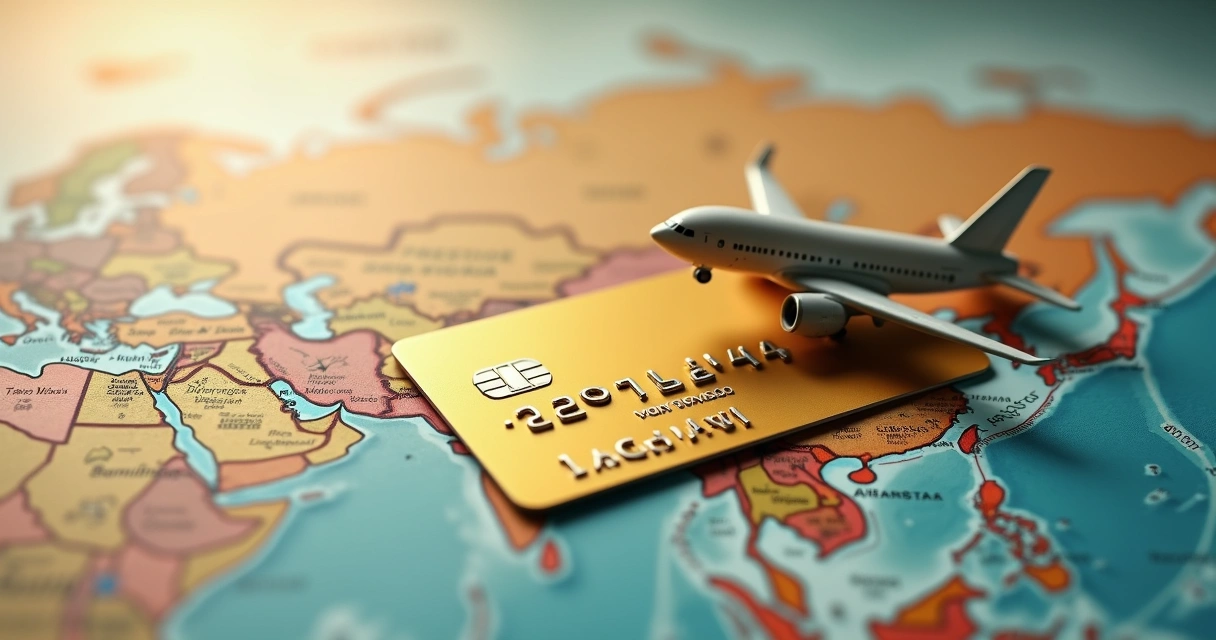 Cartão de crédito dourado em cima de um mapa de viagens 