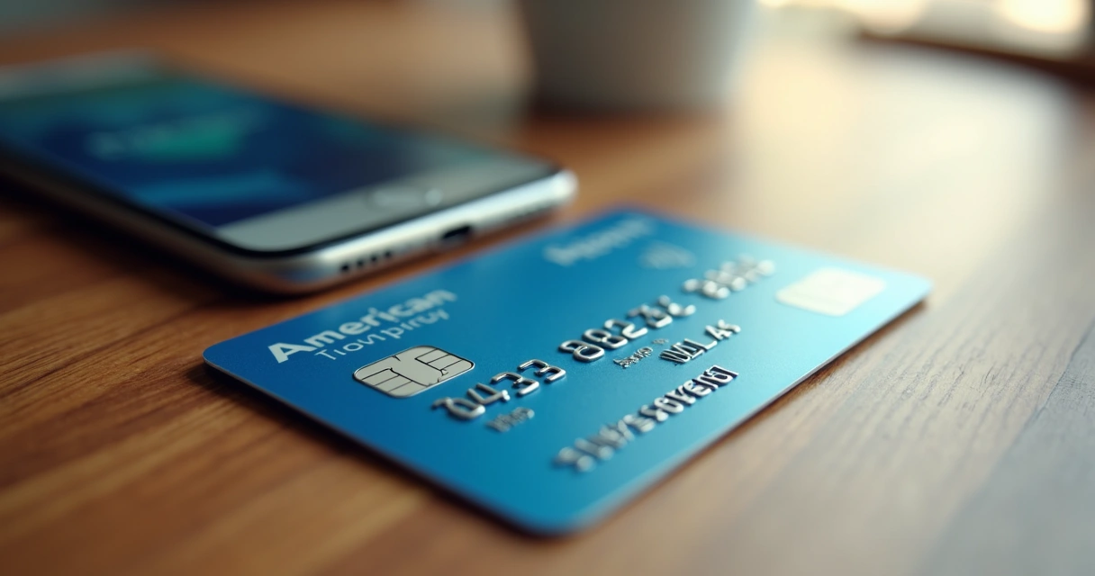 Banco Digital nos EUA para Brasileiros: Guia Completo de Abertura e Uso 1 Cartão de débito de um banco digital americano sobre uma mesa, próximo a um smartphone com aplicativo bancário aberto.