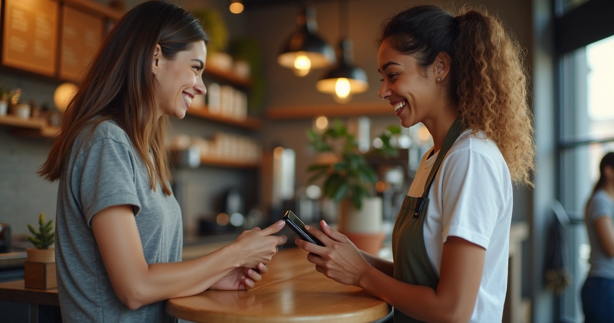 Cliente usa celular para resgatar recompensa no balcão