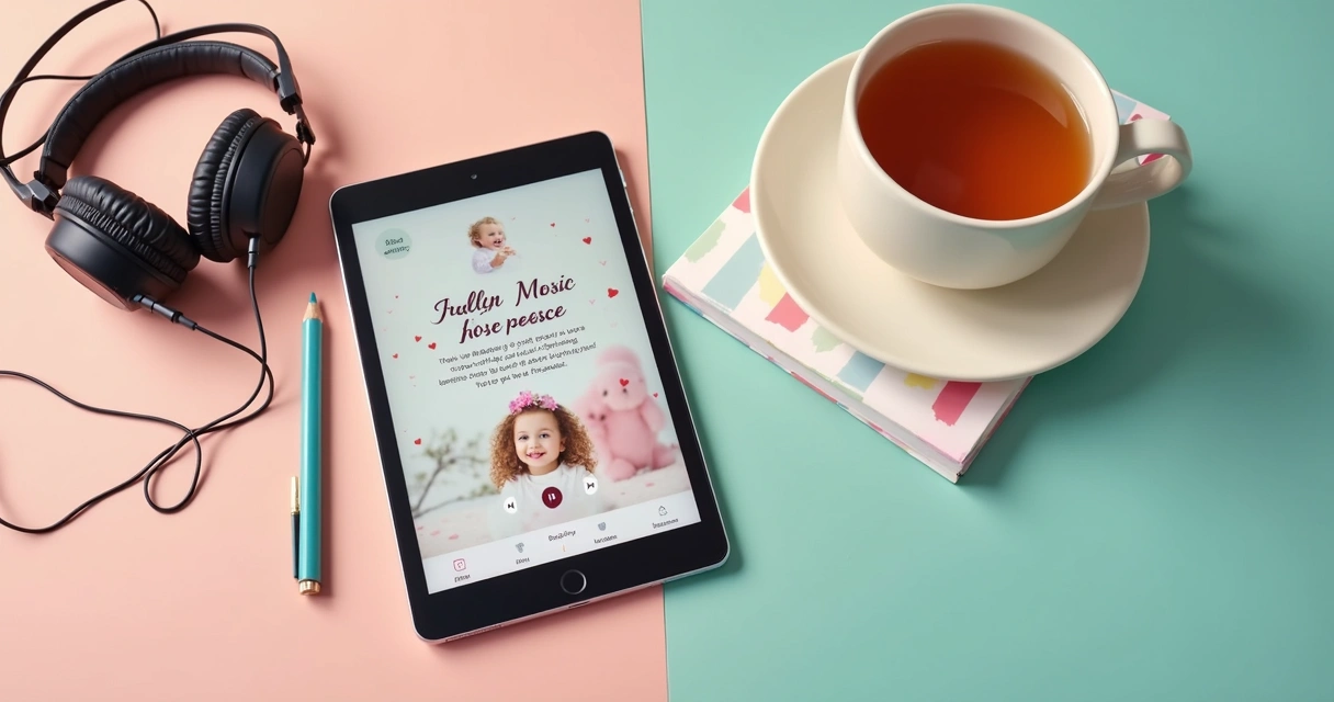 Cartão digital com fotos e música em tablet 