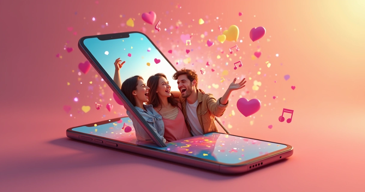 Cartão digital animado em tela de celular com música e foto 