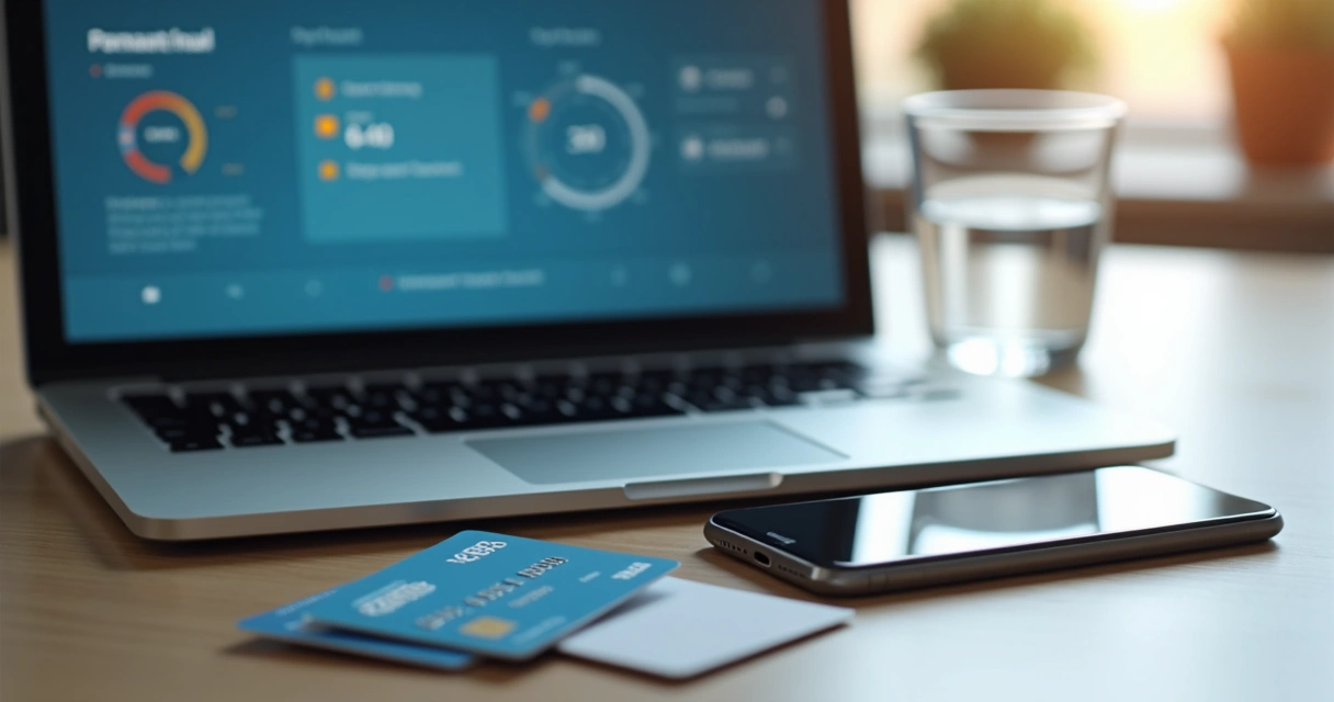 Cartão corporativo e equipamentos de trabalho sobre uma mesa 
