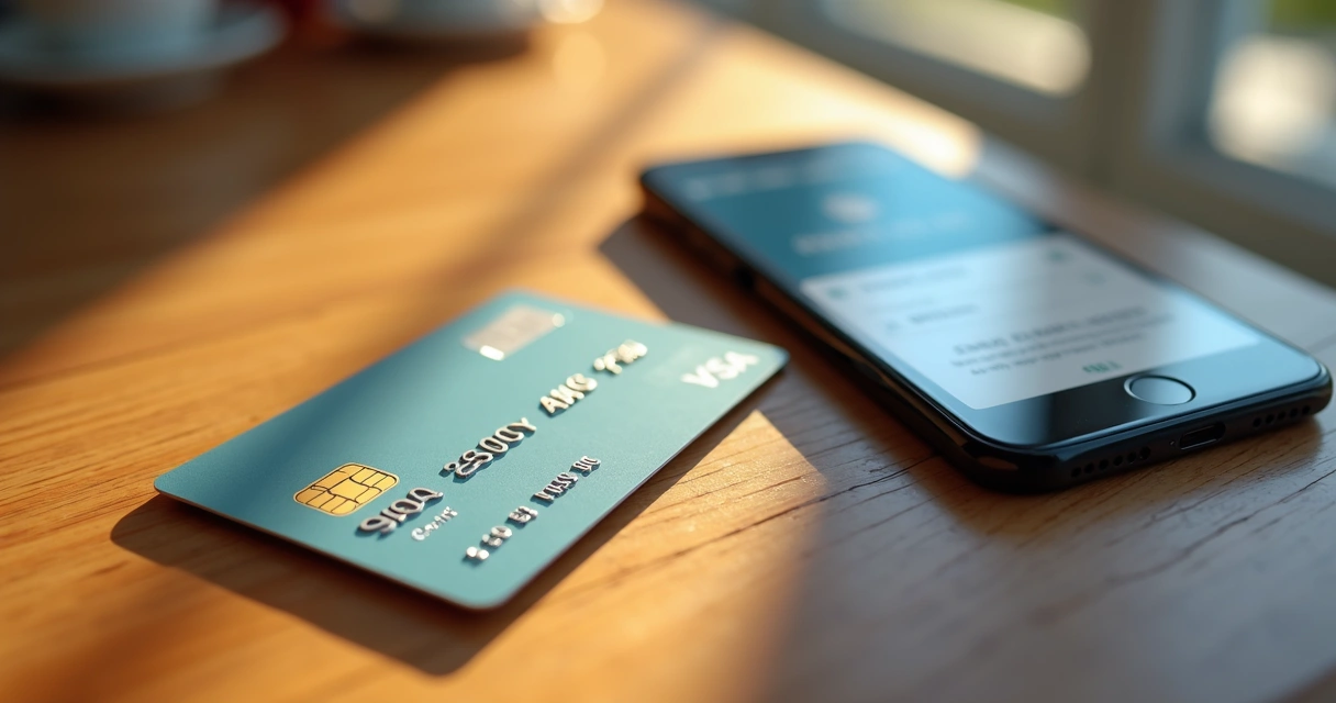 Cartão de fidelidade com saldo esquecido sobre mesa ao lado de um smartphone com aplicativo de pontos aberto 