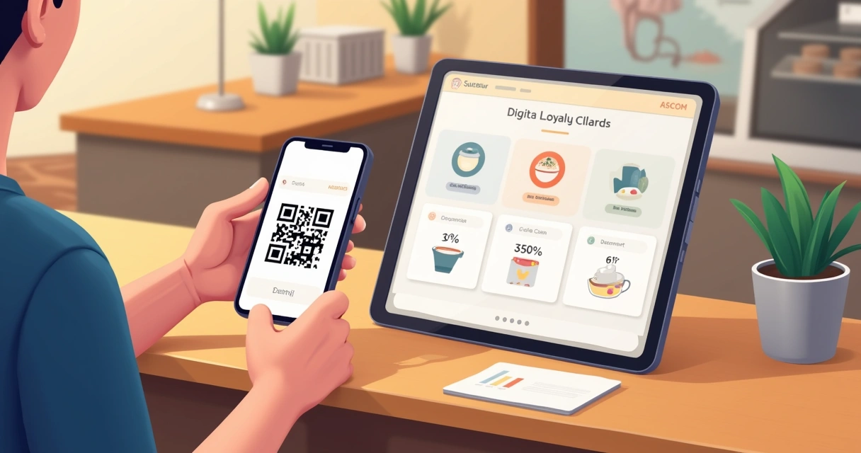 Pessoa usando QR Code em cartão fidelidade digital no celular