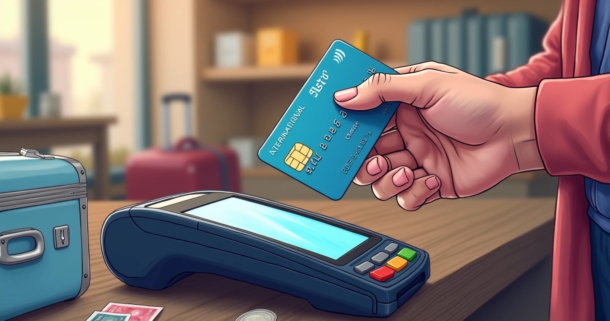 Cartão internacional sendo usado em viagem no exterior 