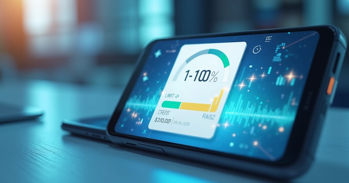 Cartão de crédito digital com representação gráfica de limite dinâmico em interface de app financeiro 