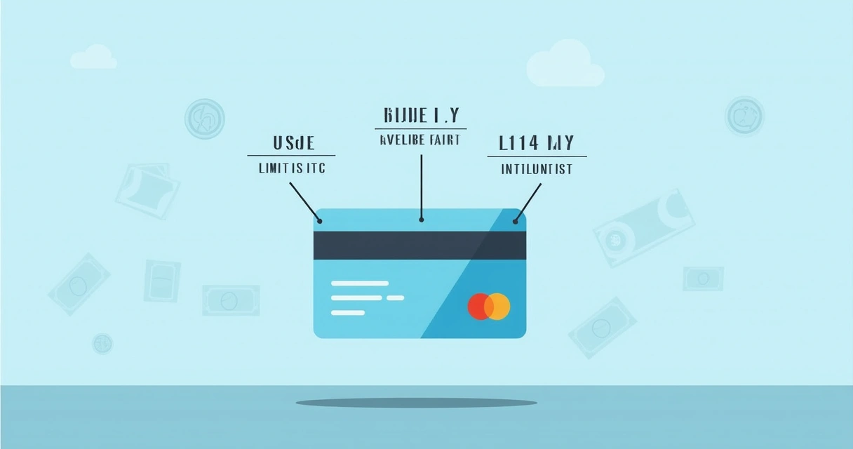 Cartão de crédito com marcações de limite, parcelamento e saldo disponíveis 