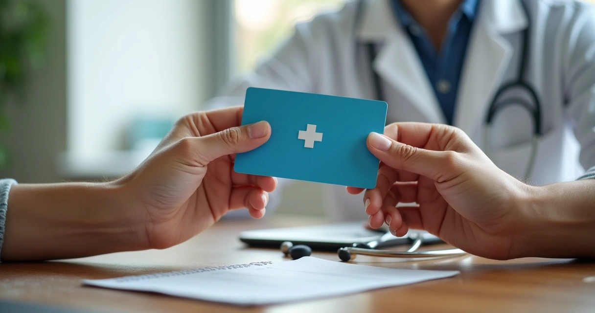 Cartão de plano de saúde sendo segurado por mãos diferentes 