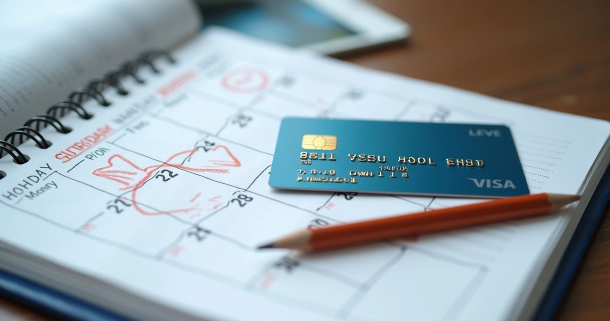 Calendário, cartão de crédito e dívidas marcadas 