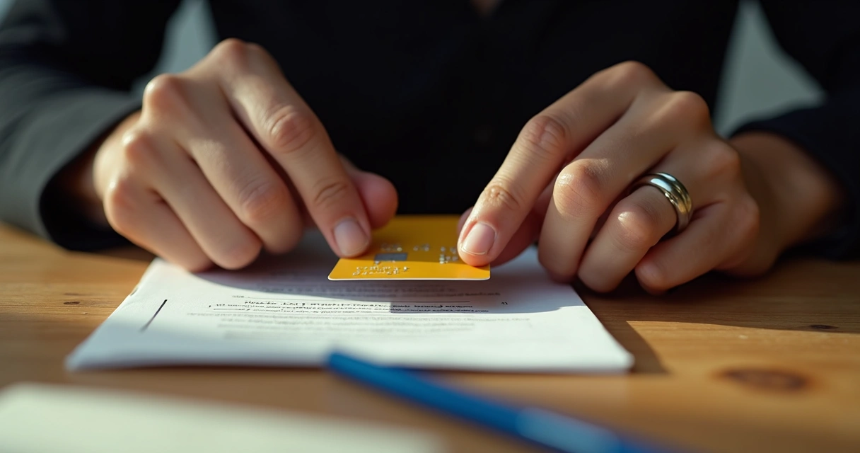Mãos rasgando cartão de crédito com expressão de angústia 