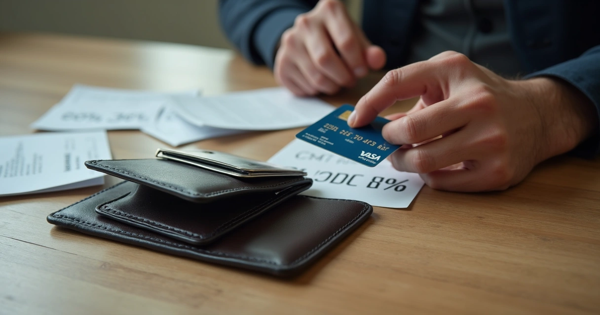 Cartão de crédito e carteira vazia lado a lado