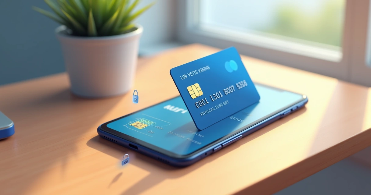Cartão de crédito virtual e físico lado a lado, mostrando diferenças visuais claras 
