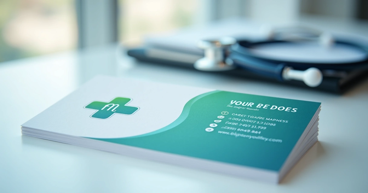 Cartão de visita médico com logotipo moderno ao lado de estetoscópio 