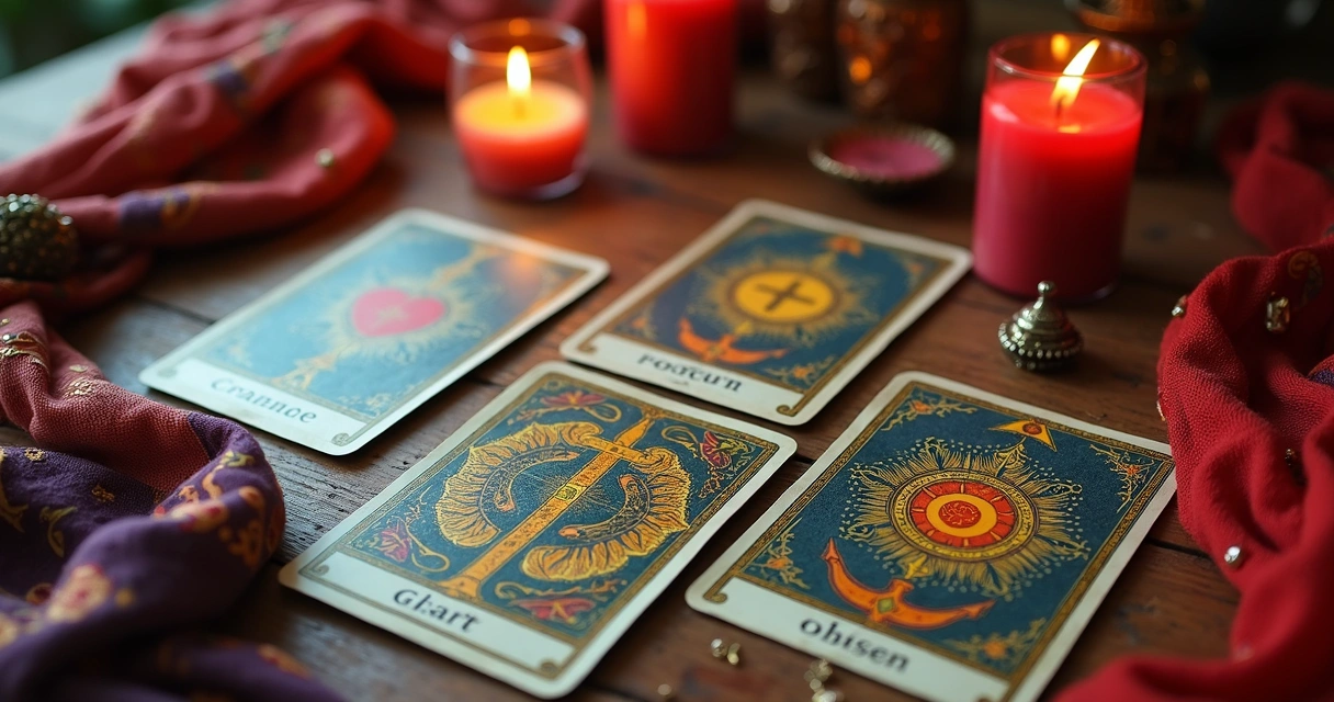 Cartas do baralho cigano espalhadas em uma mesa 