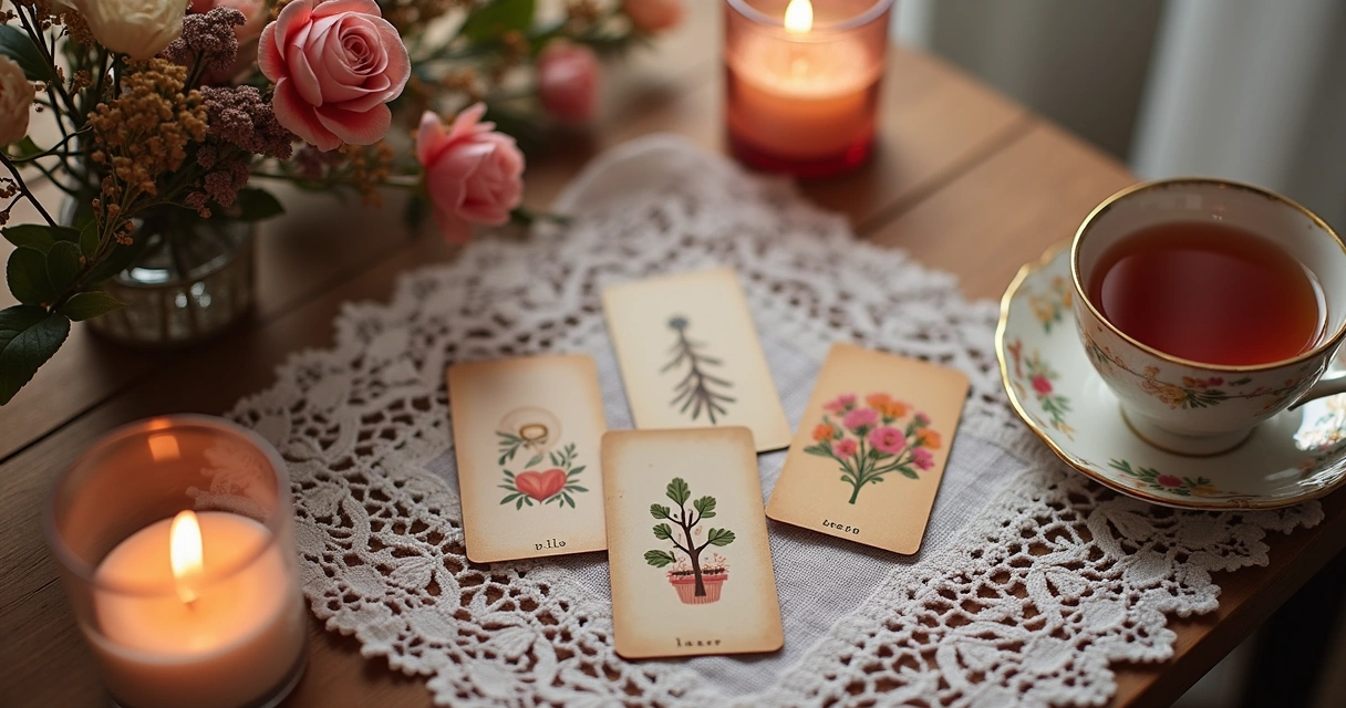 Cartas do baralho cigano dispostas em formato de coração 