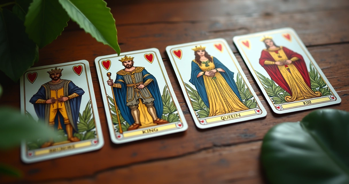 Figuras da corte do tarot posicionadas lado a lado 