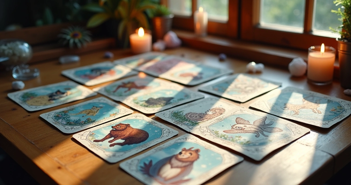 Cartas do oráculo dos animais com ilustrações coloridas e vibrantes de animais 