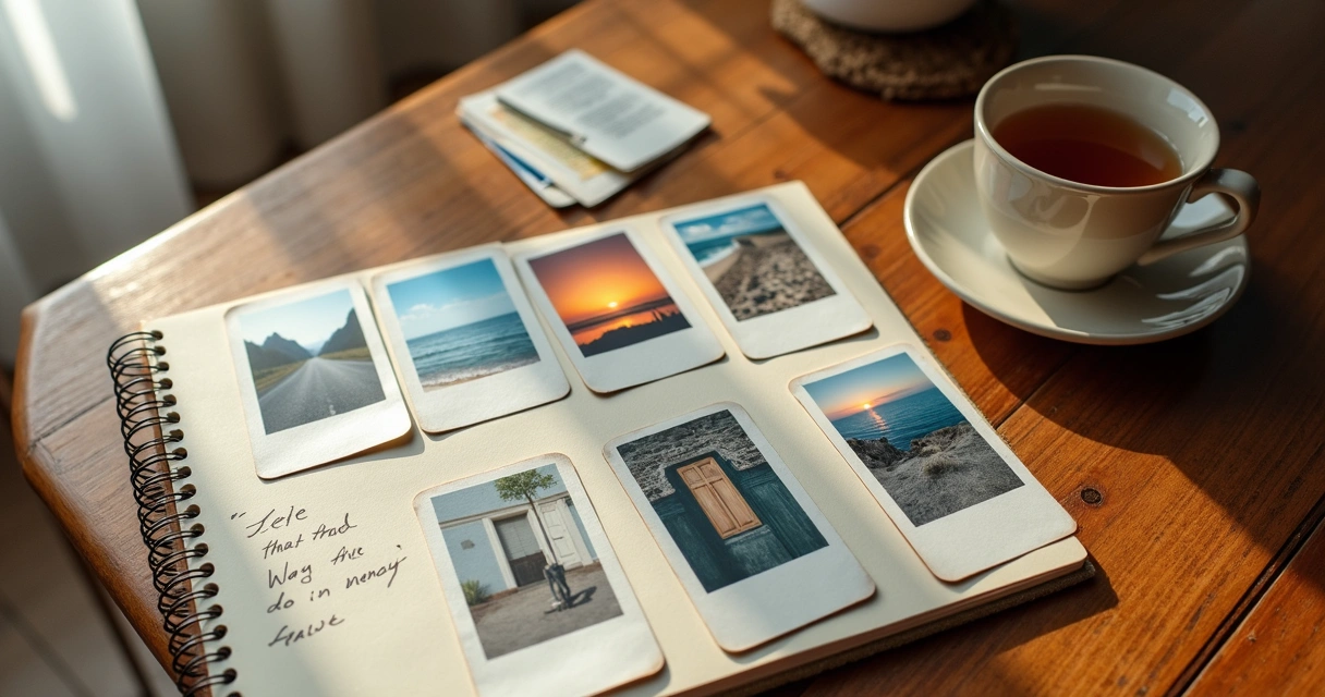 Cartas ilustradas espalhadas sobre mesa de madeira