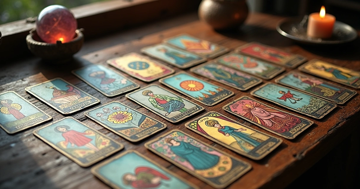 Cartas de tarot abertas mostrando arcanos maiores e menores 