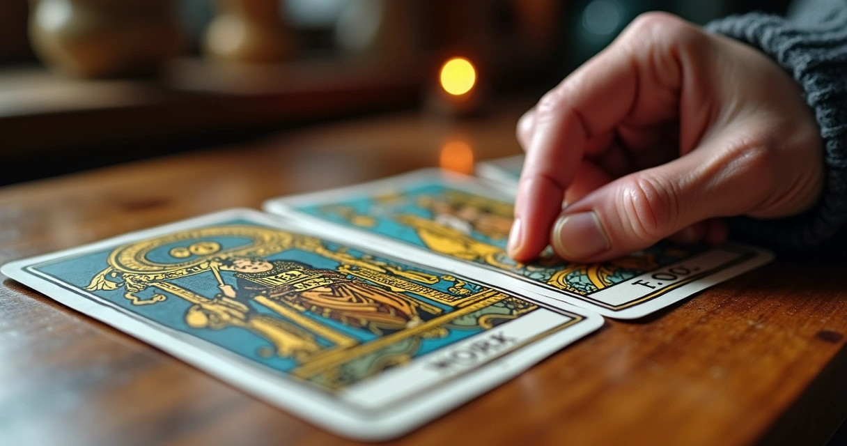 Cartas de tarot sendo consultadas sobre carreira 