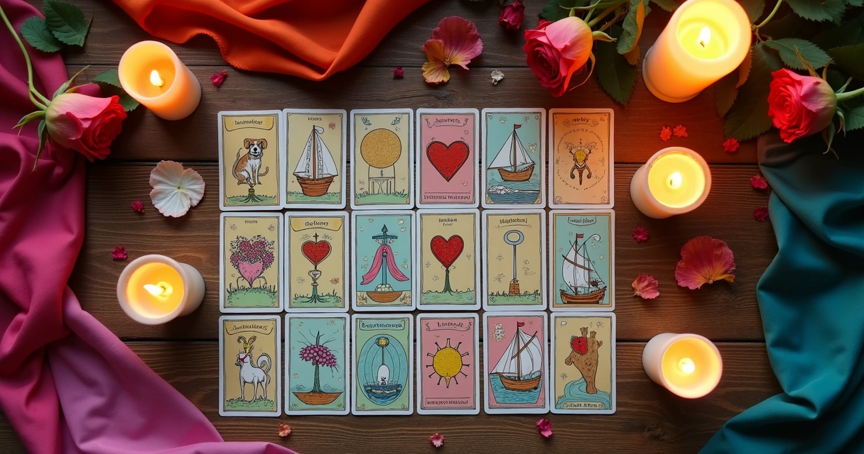 Cartas de tarot cigano sobre uma mesa de madeira 