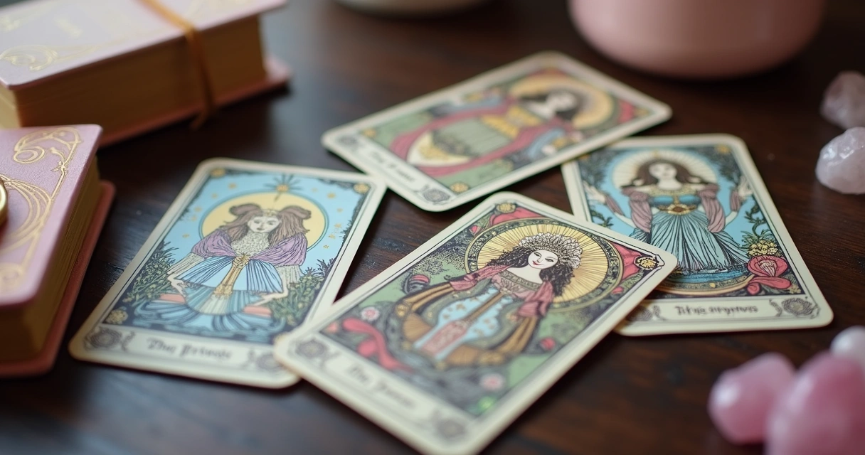 Cartas de tarot sobre uma mesa de madeira 
