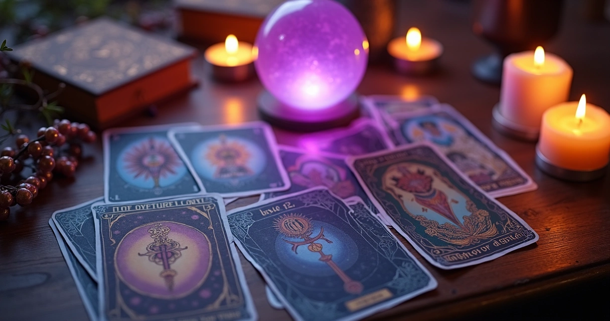 Cartas de tarot e mesa luminosa de consulta 