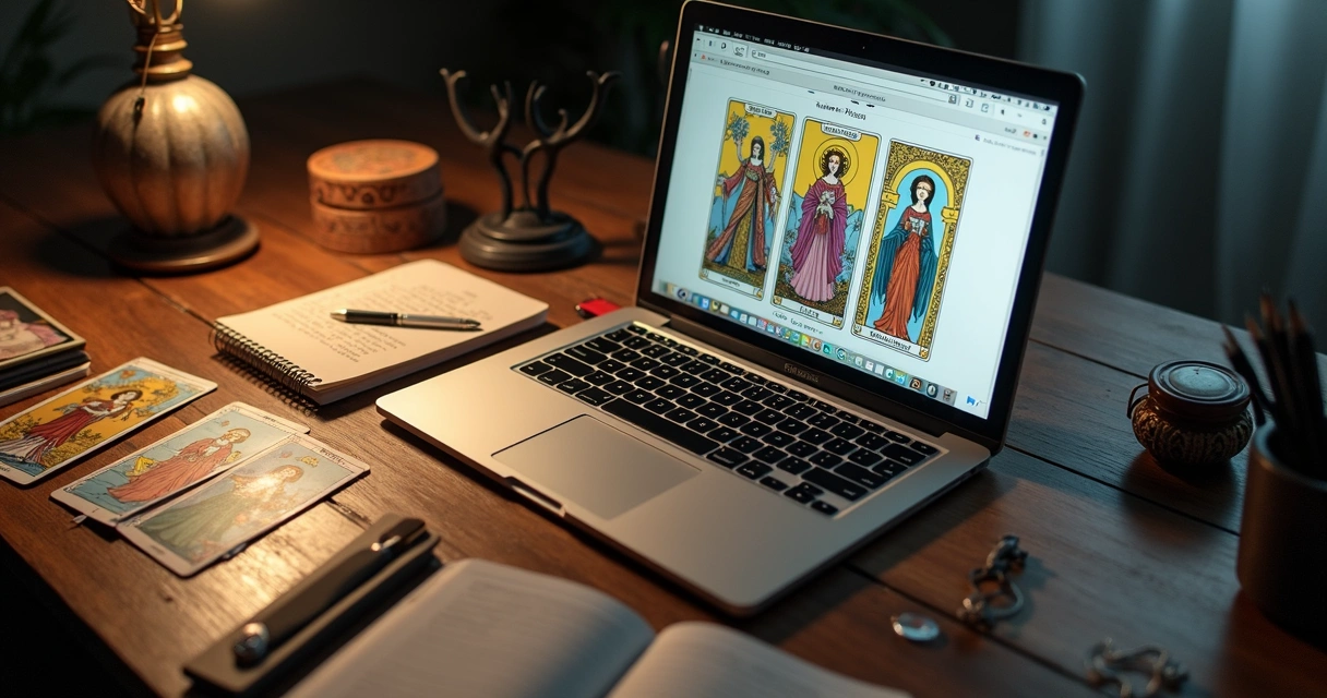 Cartas de tarot espalhadas sobre uma mesa profissional 