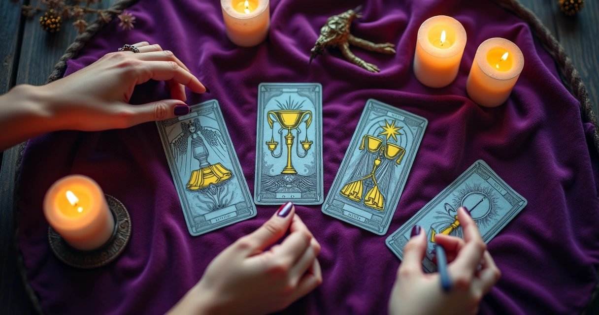 Cartas do tarot para reconciliação e retorno, como Julgamento, Enamorados e Seis de Copas 