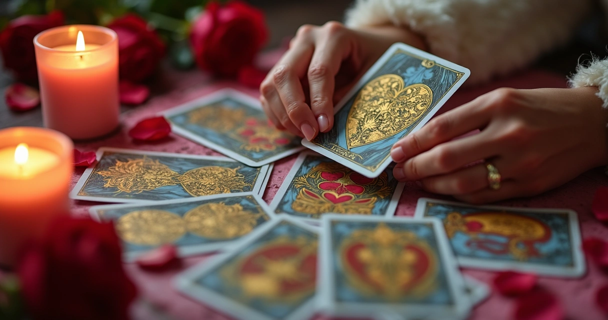 Cartas de tarot dispostas para leitura de relacionamento 