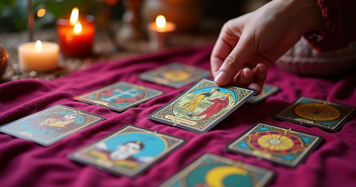 Mesa de tarot com cartas voltadas para perguntas amorosas 