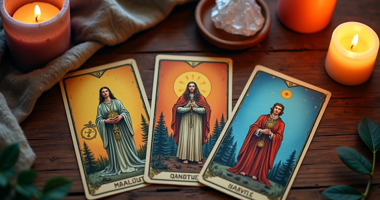 Cartas repetidas de tarot dispostas sobre uma mesa 