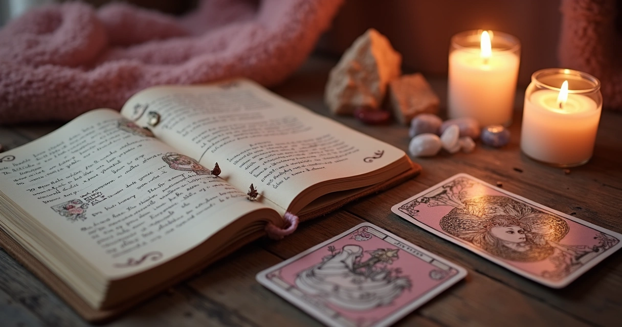 Cartas de tarot ao lado de diário de sonhos aberto 