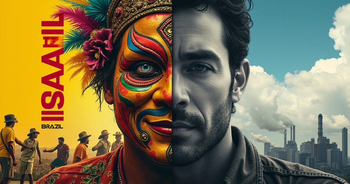 Cartaz fictício exibindo Brasil e Brazil lado a lado. 