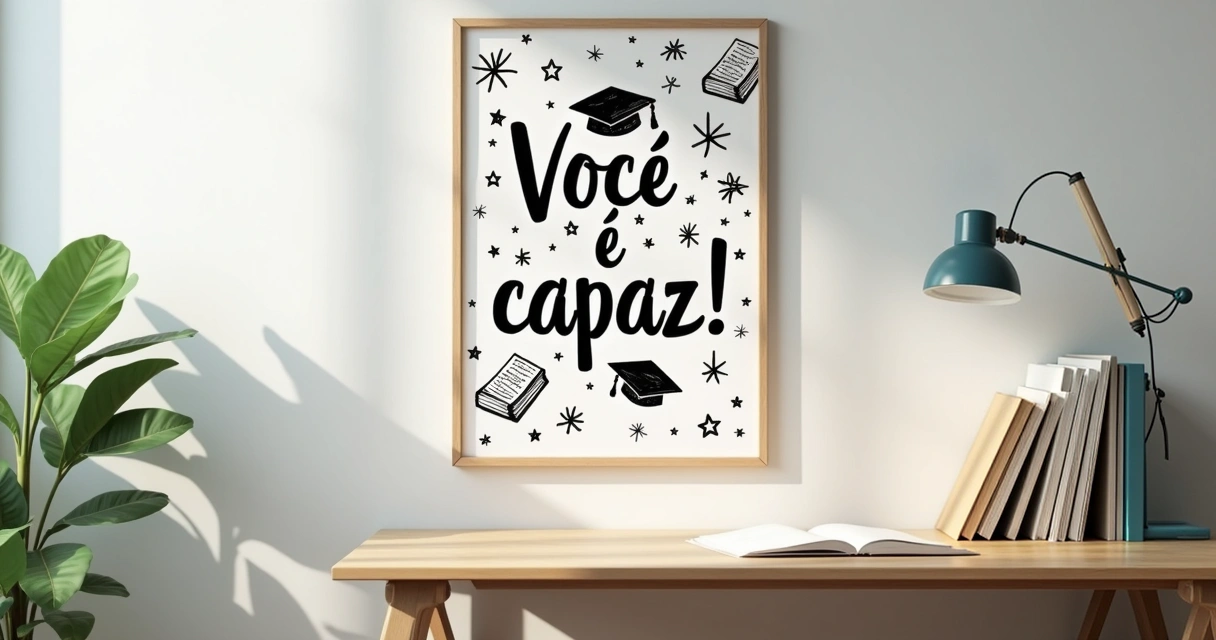 Cartaz motivacional sobre estudos preso na parede 