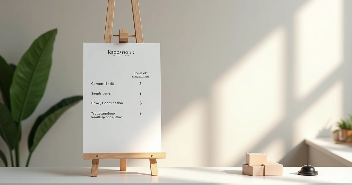 Quadro de preços minimalista na recepção 