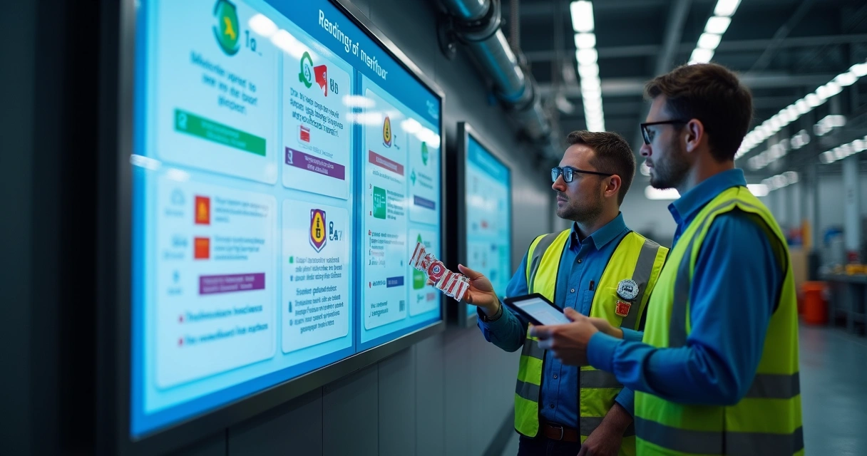 Quadro de comunicação de status LOTO em ambiente industrial 