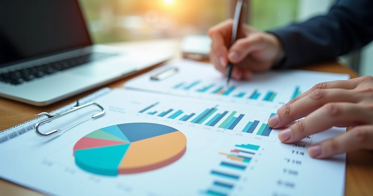 Carteira de ações e gráfico colorido mostrando crescimento e ajuste periódico